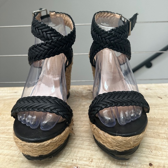 Chase + Chloe Black Woven Espadrille Wedge Sandals Wrap Strap | Size 9 - Picture 5 of 10